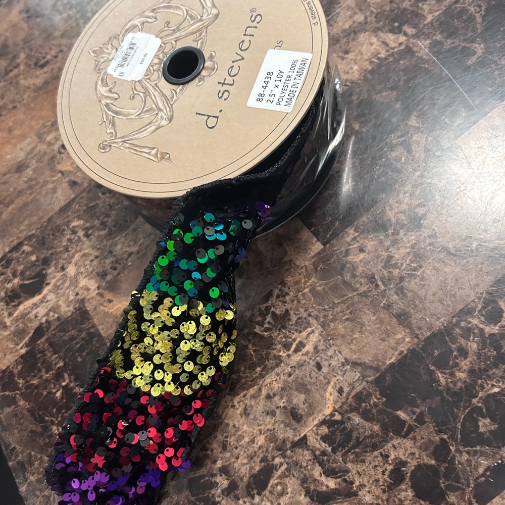 New rolls D. Stevens Sequined Ribbon, 2.5"W x 10 Yards   Retail $94